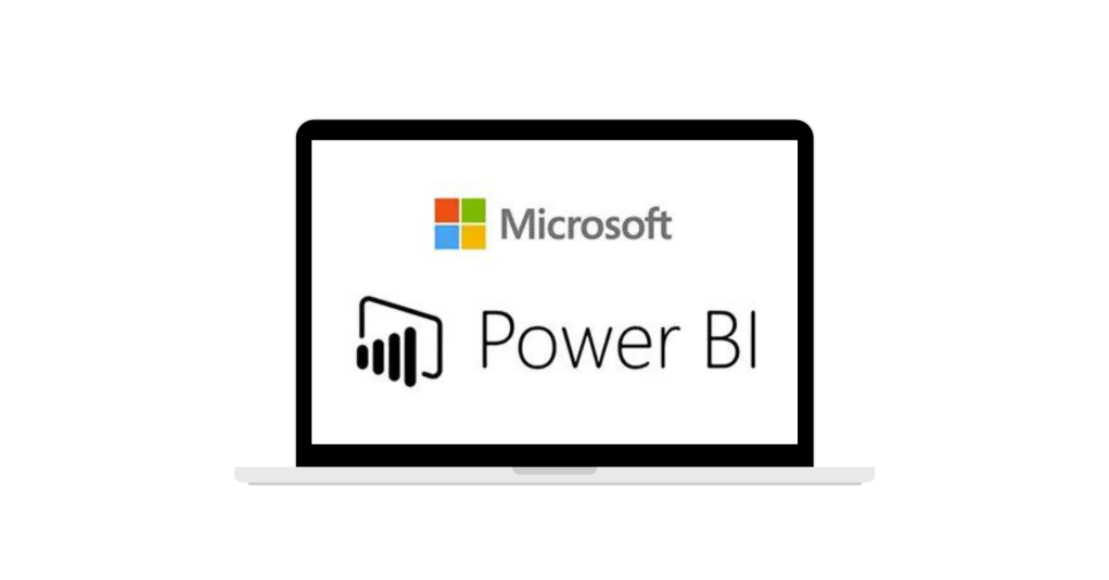 Tietokoneen ruudulla Microsoftin ja Power BI:n logot